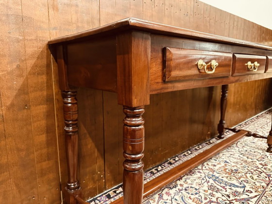 Klassiek Engelse Sidetable Bureau – Consoles, Hout, Messing (photo 7 of 14)