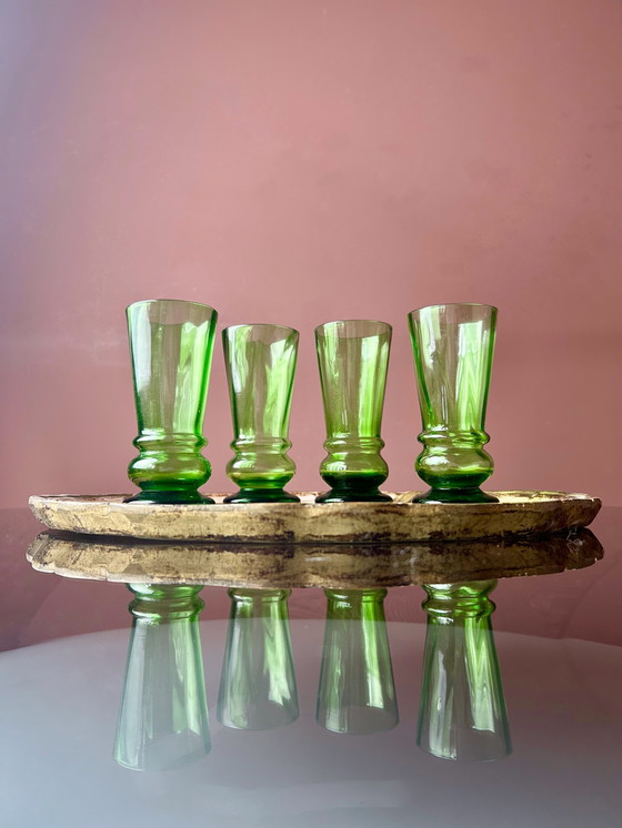 Image 1 of 💚SET DI 4 BICCHIERI SOFFIATI A BOCCA VERDI ANTICHI (1900-1930)💚