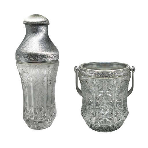 Italienisches Cocktailset aus geschliffenem Kristall und gebürstetem Metall im Stil der 1960er Jahre von Arir