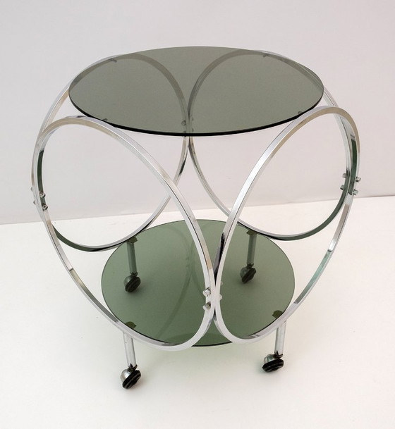 Image 1 of Space Age Vintage Staal en Rookglas Salontafel, 1970