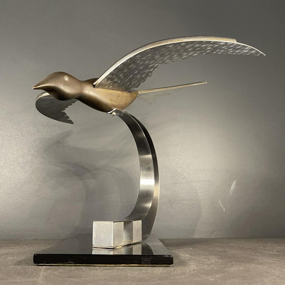 Art Deco Metall Bildhauerei eines Vogels, 1930er Jahre – Aluminium, polished steel (photo 15 of 15)