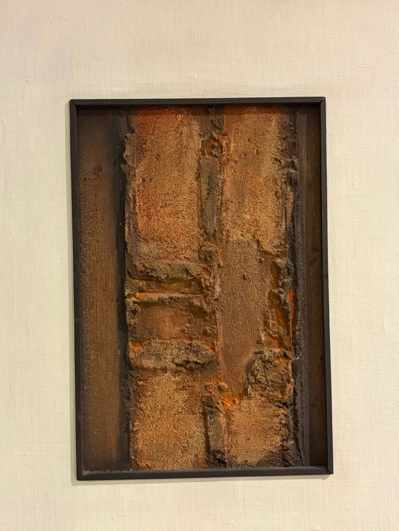 Vintage brutalistisch abstract kunstwerk – Schilderijen & Tekeningen, Wood, Canvas (photo 3 of 12)