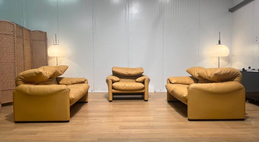 Cassina Maralunga Leer Set 2x 2-Zits + Fauteuil Nieuwstaat