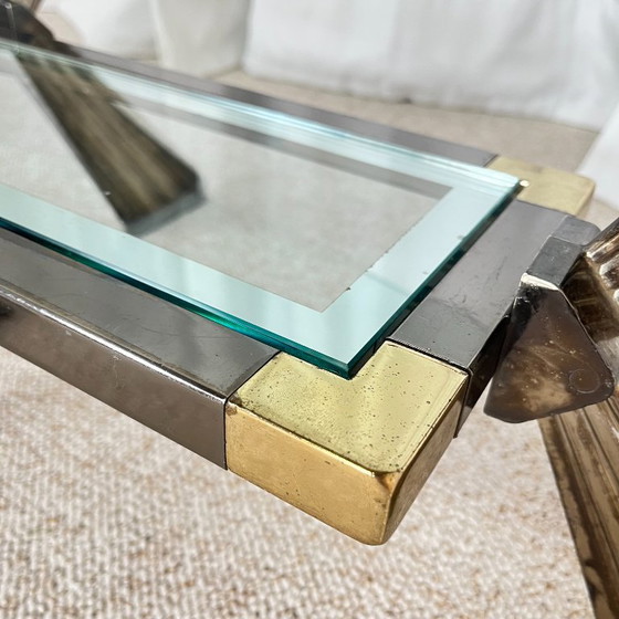 Vintage Italiaanse salontafel van glas, chroom en messing, Hollywood Regency-stijl, jaren 70. – Metal (photo 14 of 19)