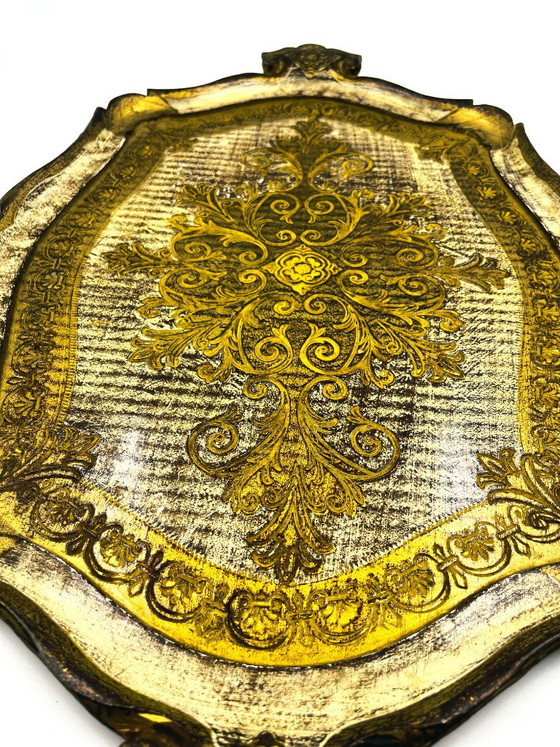 Grande vassoio fiorentino barocco in legno dorato, Accessori da tavola, Klassiek (foto 10 di 15)
