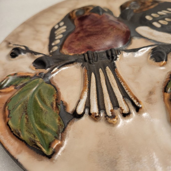 Image 1 of Cornice rotonda, targa in ceramica smaltata con rilievo, Rusha Art, anni '60-'70, Germania