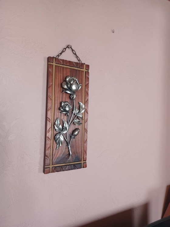 Pannello murale vintage in legno con rosa in metallo (43x18 cm) – Decorazioni murali, Wood (photo 6 of 8)