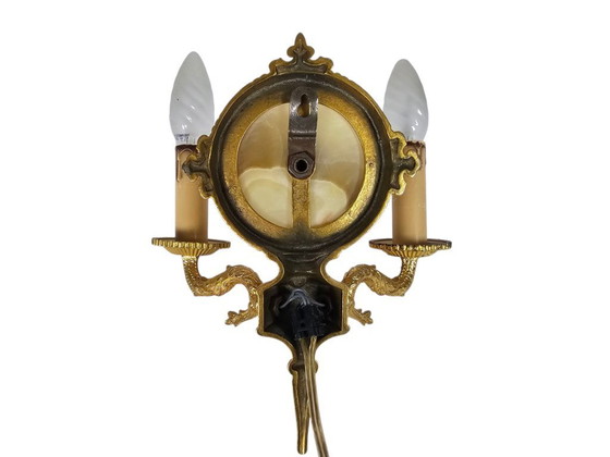 Image 1 of Hollywood Regency stijl - Wandlamp - verguld - marmer - Italie - 60's