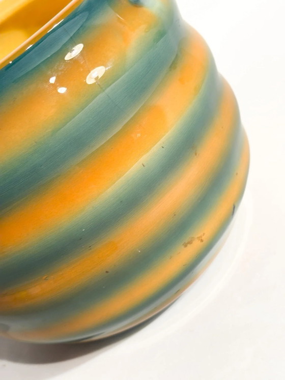 1950s Airbrushed Yellow and Green Cachepot Vase by Galvani Ceramics Pordenone – Mid Century Modern (photo 9 of 12)