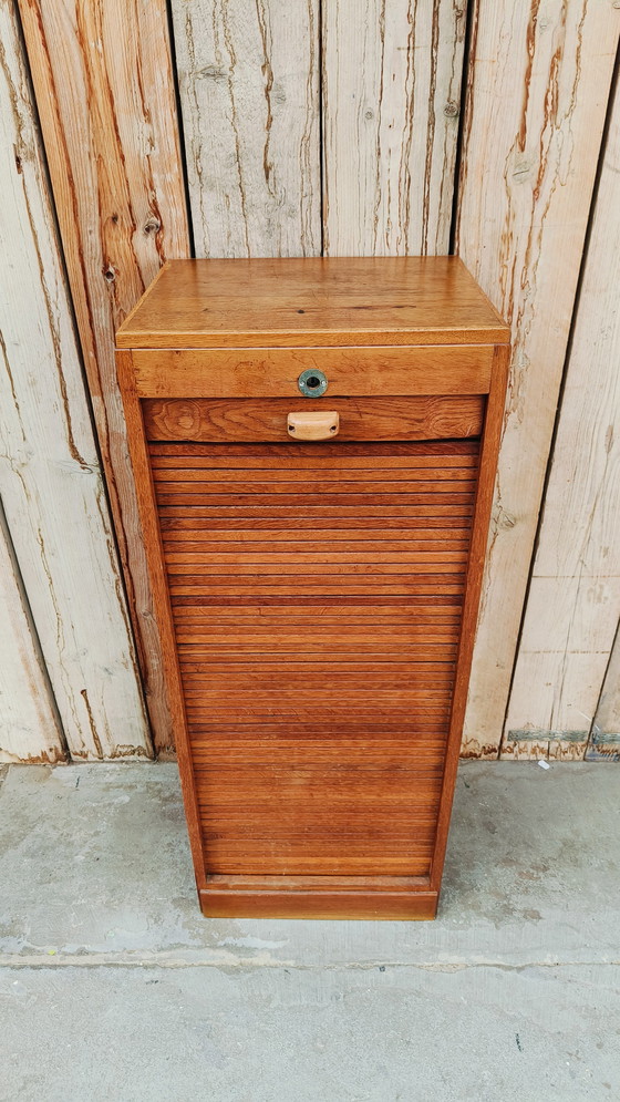 Image 1 of Vintage Industriële Oude Antieke Eikenhout Archiefkast Rolluikkasten