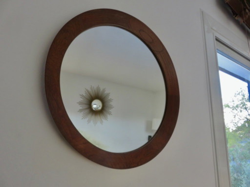 Miroir rond en teck estampillé made in Danemark, 1960