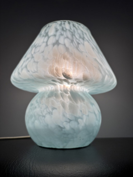 Vintage-Pilzlampe aus hellblauem Marmorglas