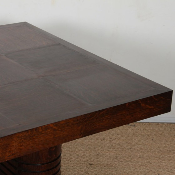 Image 1 of Eikenhouten eettafel in de stijl van Charles Dudouyt, 1940.