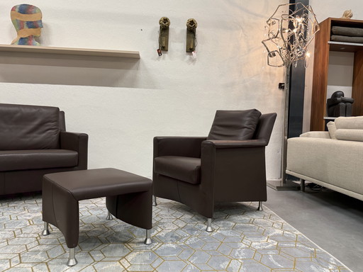 Leolux Paian Armchair with Stool Brown Leather