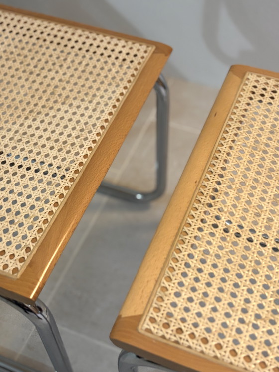 Image 1 of Set di sedie da pranzo a sbalzo in canna modello B32 in cromo di Cesca Italia, design di Marcel Breuer