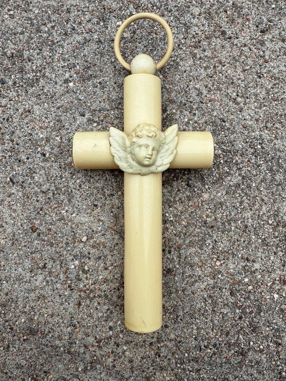 Antica croce da culla in celluloide, Decorazioni murali, Plastica, Crema (foto 13 di 13)