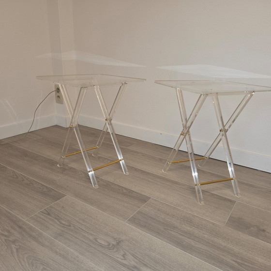 Tavolini vintage in plexiglas, Ottone, Trasparente (foto 2 di 15)