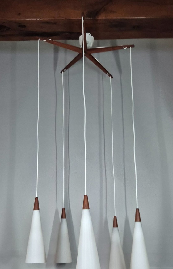 Image 1 of Lampada a sospensione vintage - Fog & Morup | teak e vetro opalino - anni '50