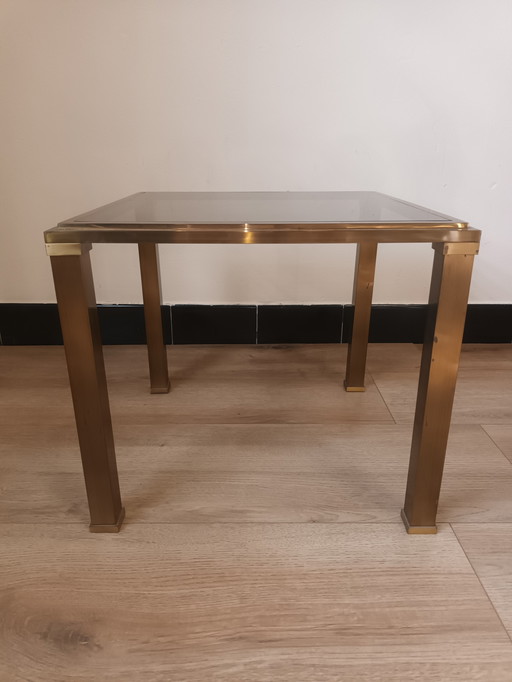 Table d'appoint en bronze avec verre fumé