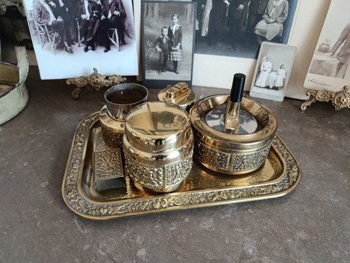 Raucherset Komplett 6Teile!!! Messing Gold Putten Engel Vintage RARITÄT elErhard und Söhne Made in Germany 50er Mid Century