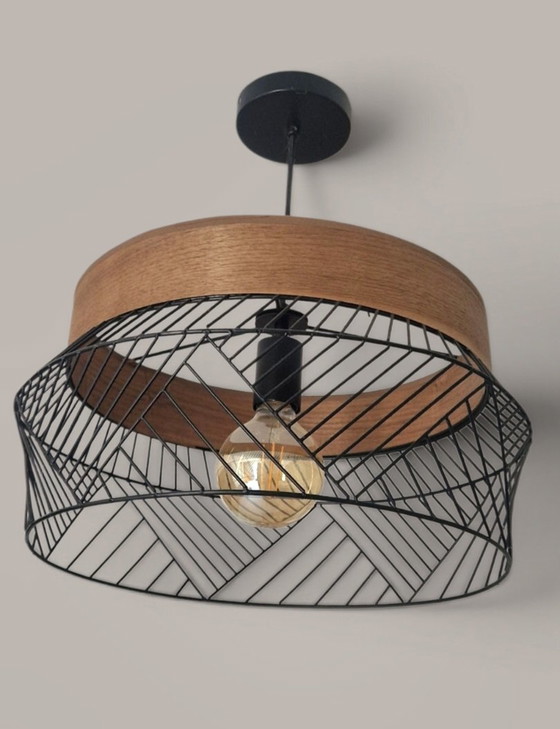 Lampe Design Style Scandinave - Bois Et Métal Noir – Suspensions, Metal, Wood (photo 11 of 13)