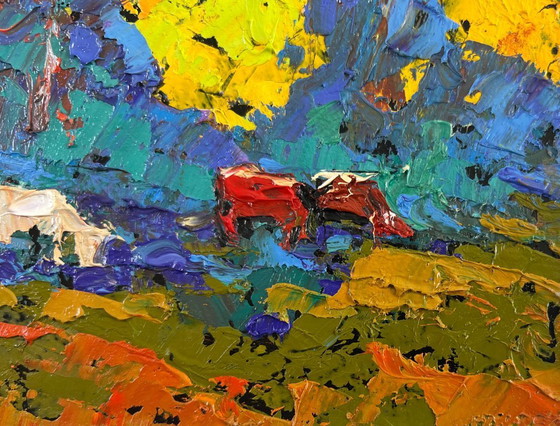 Image 1 of Original Oil Painting Summer Nature Landscape In the shade of trees is peace of mind