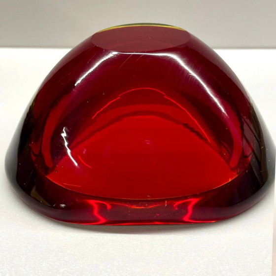 Mid-Century Murano Sommerso Glass Bowl / Vide Poche (Ruby Red & Amber, 1960s) – Murano Glass (photo 6 of 7)
