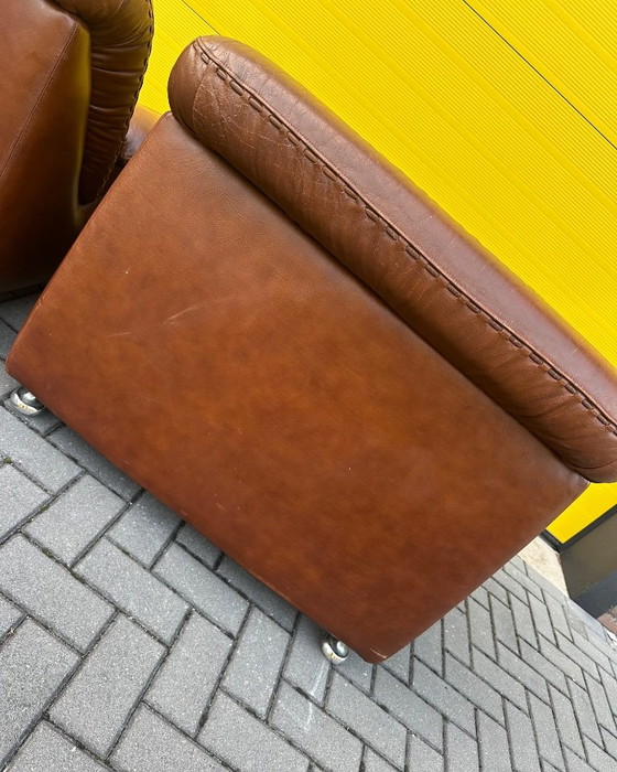 Vintage brown leather Danish lace Armchairs 70s (photo 10 of 21)