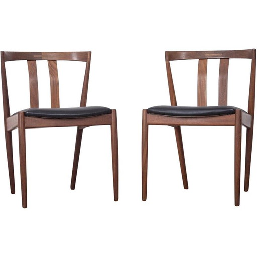 Paire de chaises vintage en teck et cuir noir, Danemark années 1960