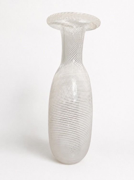 Image 1 of Vaso piatto vintage di Murano di Bibierre (055) - Mezza Filigrana & Lattimo, anni '70