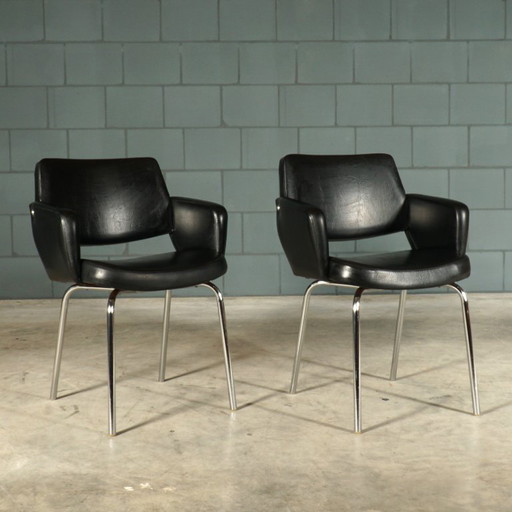 Set di poltrone vintage in similpelle – nere – anni '70