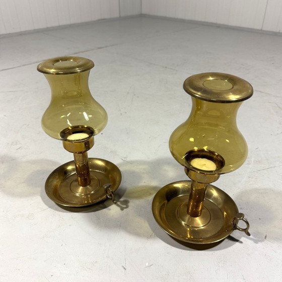 Image 1 of 2 x brass candlesticks by Peter Jensen Copenhagen Denmark 1960's