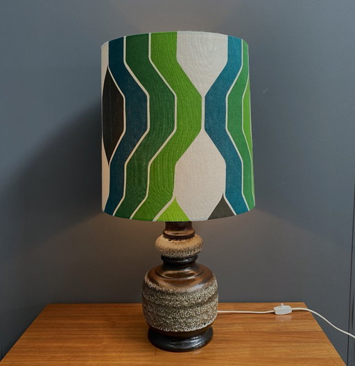 Lampada da tavolo in ceramica con paralume verde di Hustadt-leuchten, anni '70.