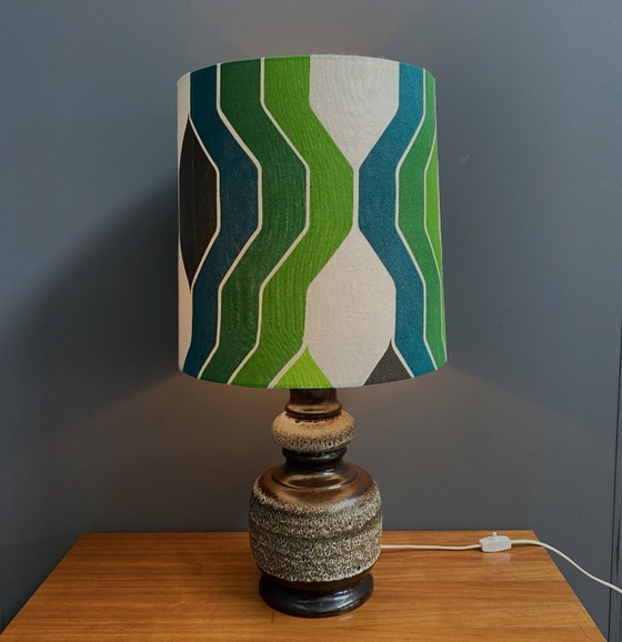 Image 1 of Lampada da tavolo in ceramica con paralume verde di Hustadt-leuchten, anni '70.