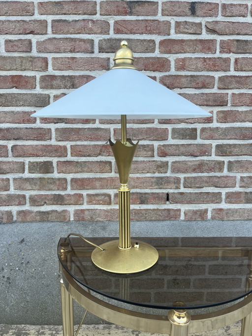Vintage art deco style messing tafellamp, prachtige zware messing lamp gemaakt voor Frantzen exclusieve verlichting in Italië