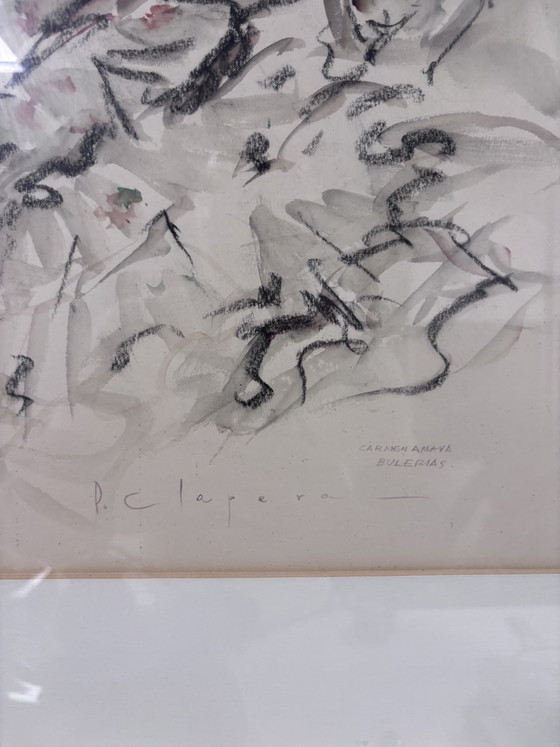 Beautiful Vintage Artwork Pere Clapera Carmen Amaya (Bulerías) Incl. Gallery Frame – Paintings & Drawings (photo 4 of 14)
