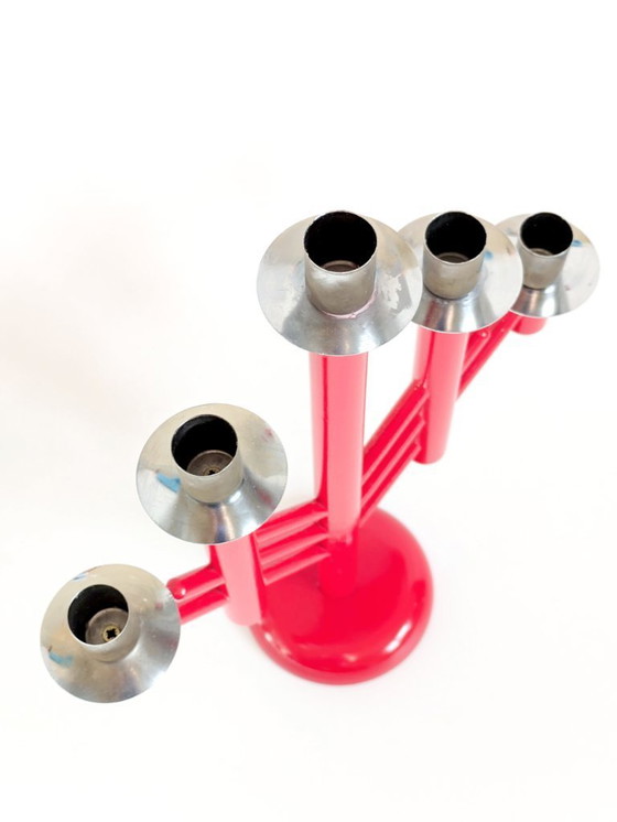 Image 1 of Vintage Aarikka Finland Rapsodia Red Candelabra | 1980s Scandinavian Design