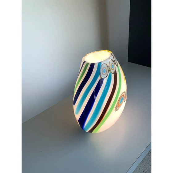 Image 1 of Milky-White Murano Glass Style Table Lamp Featuring Multicolored Reeds Vase