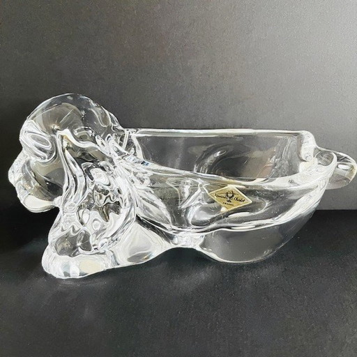 Vintage Vannes le Châtel France dog figurine bowl crystal 1970's