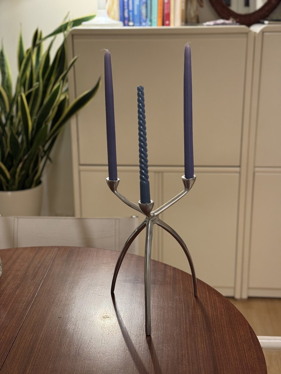 Image 1 of Vintage aluminium tripod kandelaar – space age stijl – jaren ’70