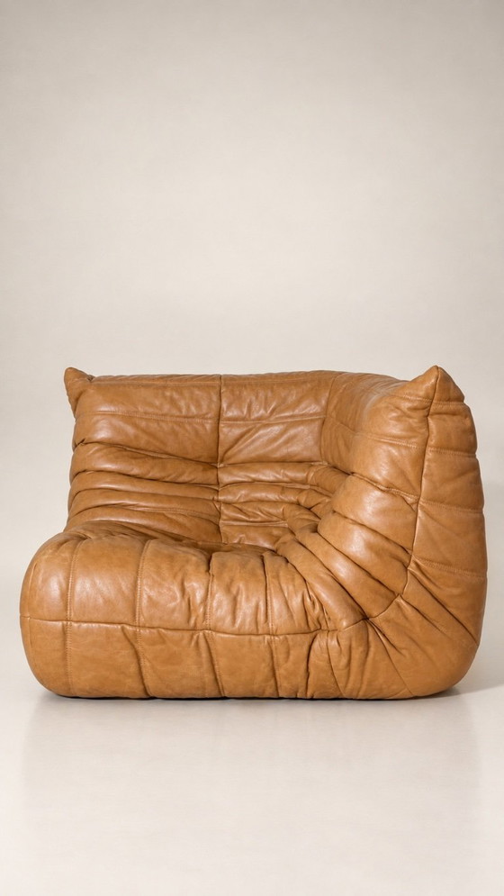 SET of 2 Togo sofas by Michel Ducaroy for Ligne Roset, in camel leather, Modular sofas, Beige (photo 8 of 12)