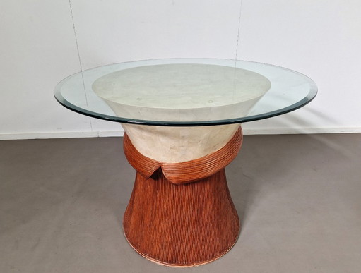 Vintage Dining Table | Stone and Rattan | 1970s – eettafels, Glass