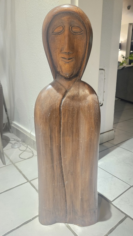 Image 1 of Hand-carved sculpture of the Madonna and Holy Mary from the 1950s, made of real wood
