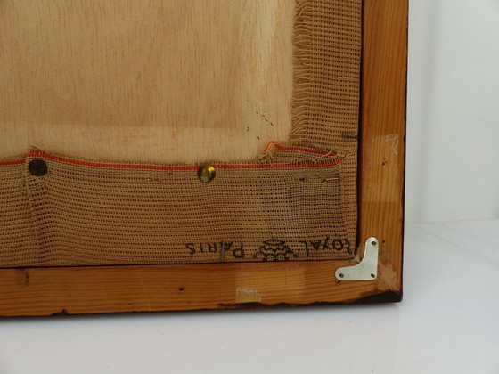 Image 1 of Grande tela da parete incorniciata con decorazione stilizzata di gufo e fogliame, produzione Royal Paris, anni '70.