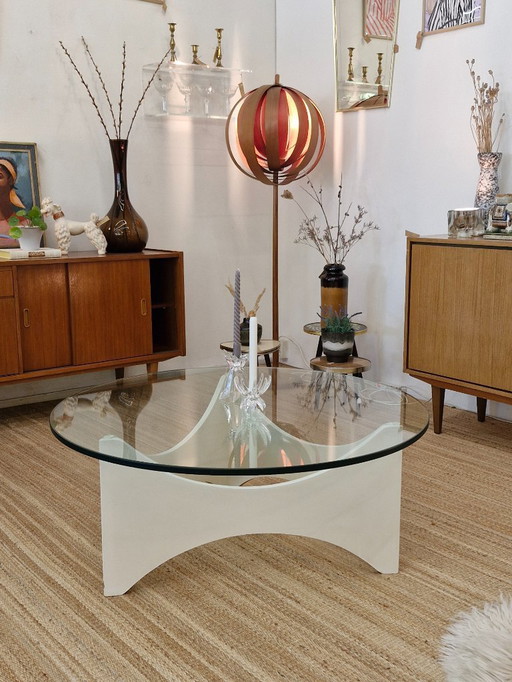 Vintage space age coffee table with glass from the 70s