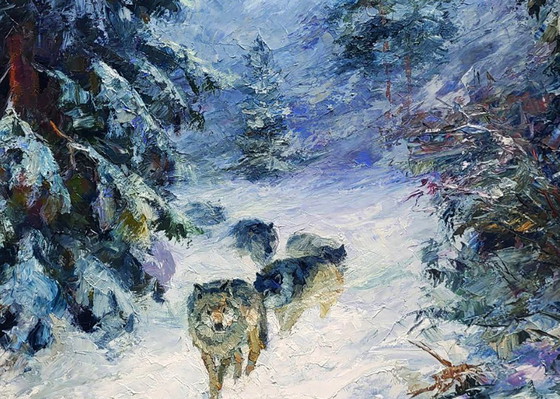 Image 1 of Wolf Pack In The Winter Forest