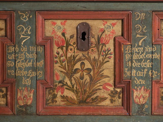 Cassapanca nuziale antica dipinta in pino – Impero Austro-Ungarico, Anno 1775 – Armadi contenitori (photo 12 of 40)