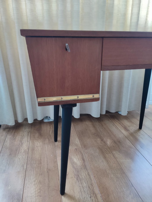 Vintage wooden desk on black legs with drawer