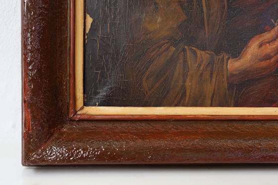 Image 1 of Peinture à l'huile flamande baroque du 19e siècle dans un cadre en bois ancien