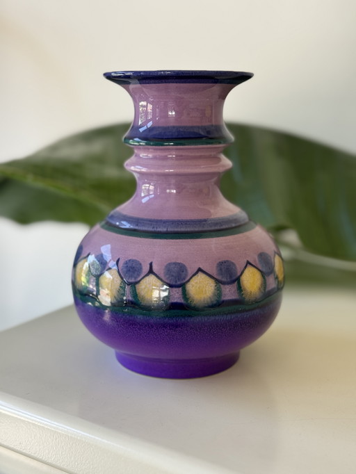 Vase vintage Flora Gouda décor lilas, 60s/70s céramique